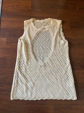 SHEIN Cream Crochet Swimsuit Cover Up S Sleeveless Beach Knit Tank Dress